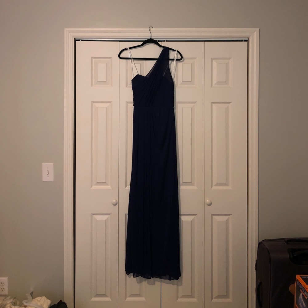 Long Mesh Dress with One Shoulder Neckline